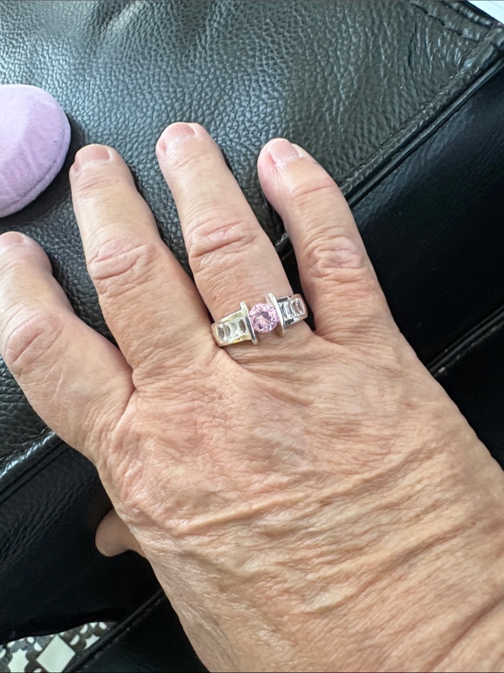 Sterling Silver Pink Cubic Zirconia With Clear Zirconia Ring